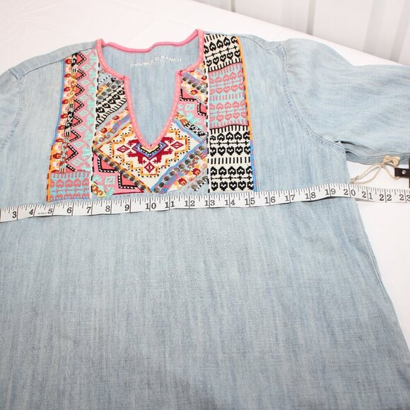 Double D Ranch Womens Embroidered Tunic Tencel Linen Size Small 3/4 Sleeve VNeck - Picture 7 of 8